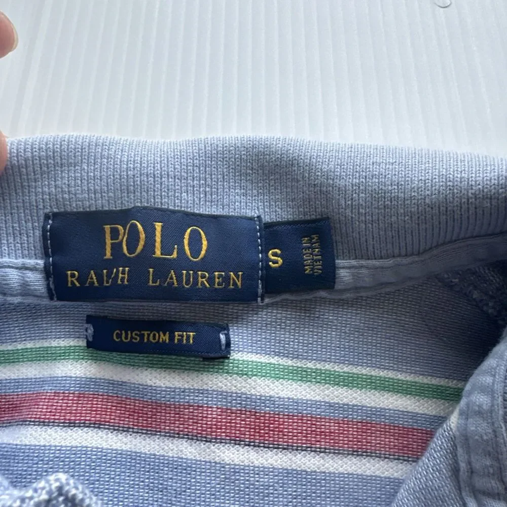 Polo Ralph Lauren Custom Fit Polo Shirt Men’s Small Blue Striped Cotton